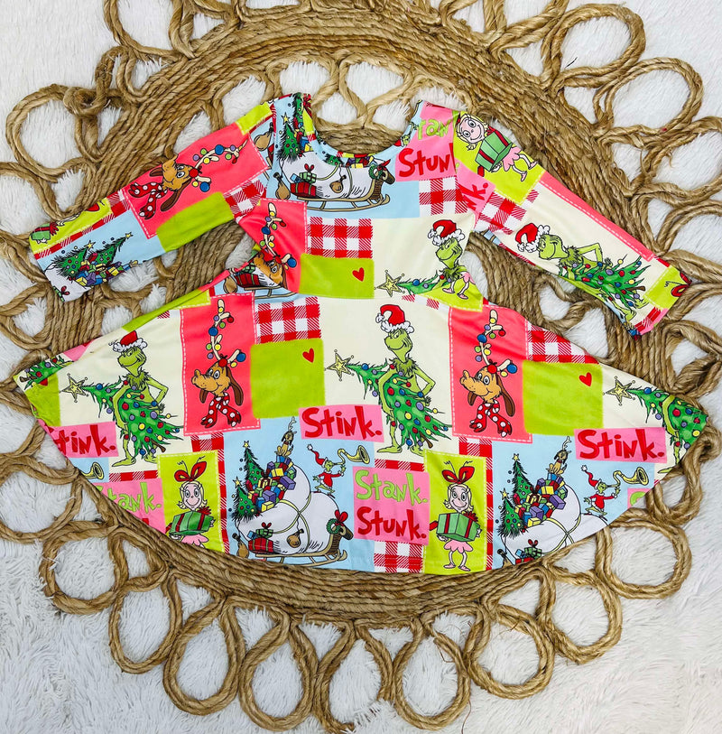 Girls Merry Grinchmas Print Dress