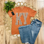Women’s Orange KY Brown and White Gingham Print Tee