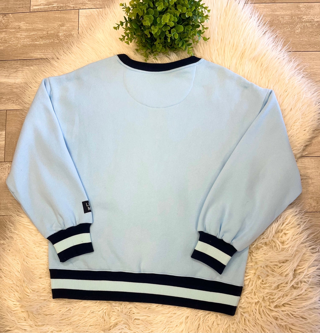 Women’s LuLu Mac Navy & Light Blue Striped Ribbed Trim Sweatshirt