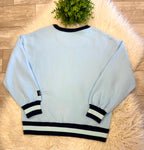 Women’s LuLu Mac Navy & Light Blue Striped Ribbed Trim Sweatshirt