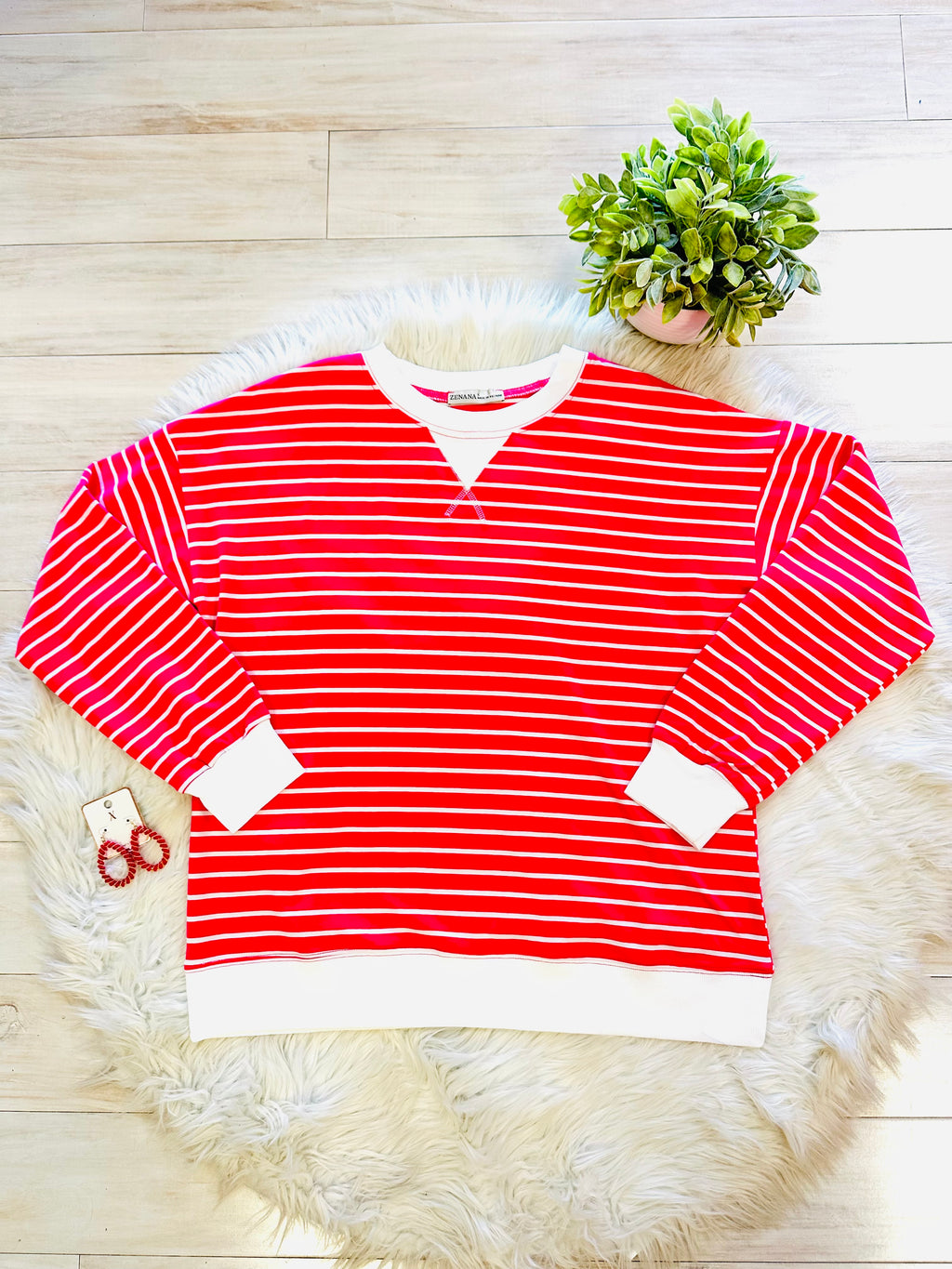 Women’s Zenana Hot Pink Striped Long Sleeve Top