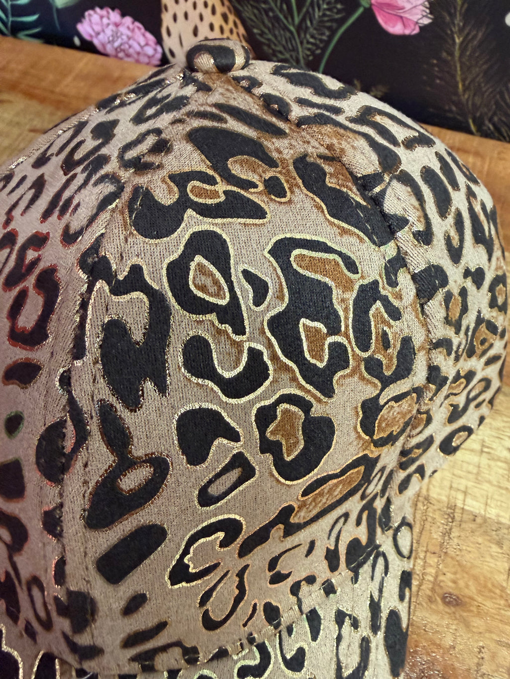 Metallic Beige Cheetah Print Hat