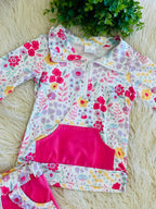 Girl’s Pink Floral Quarter Zip Two Piece Set