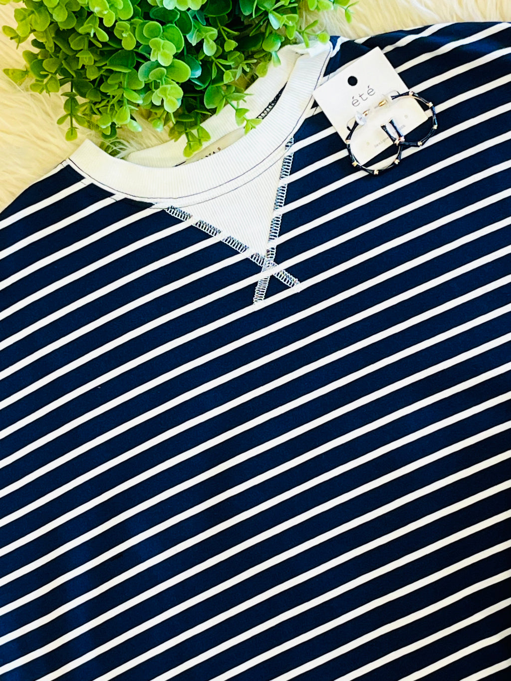 Women’s Zenana Navy Striped Top