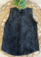 Zenana Black Acid wash Sleeveless Top