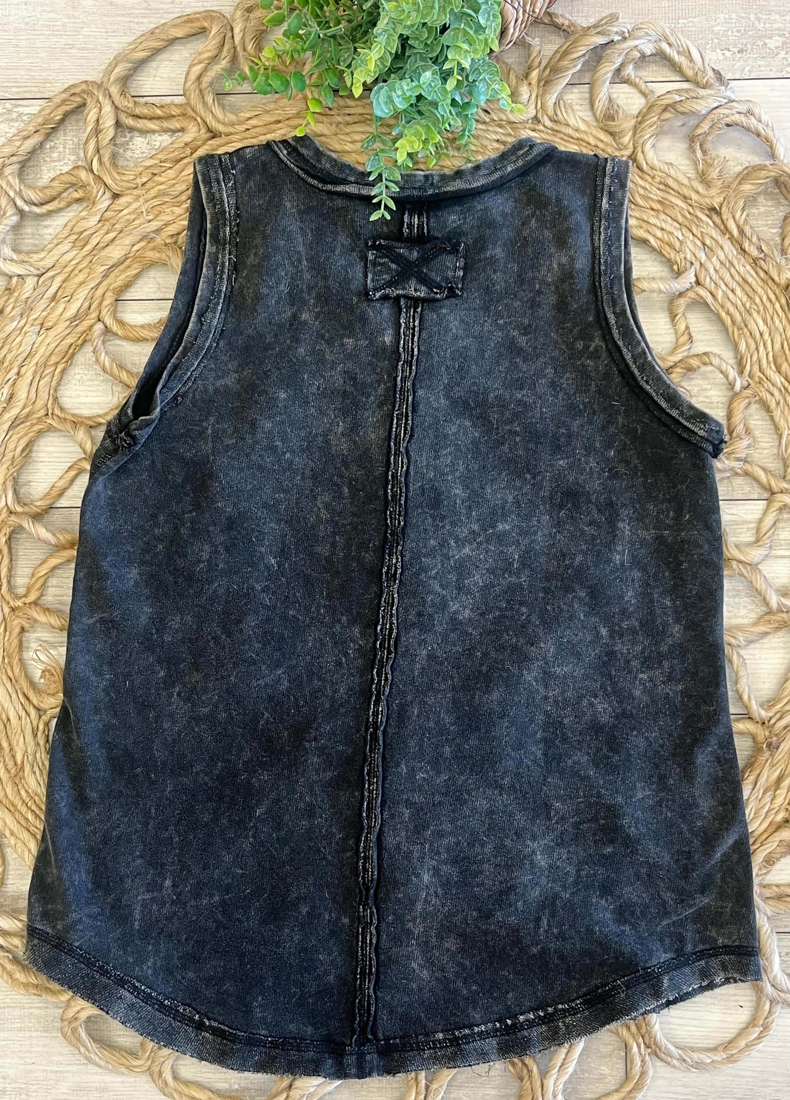 Zenana Black Acid wash Sleeveless Top