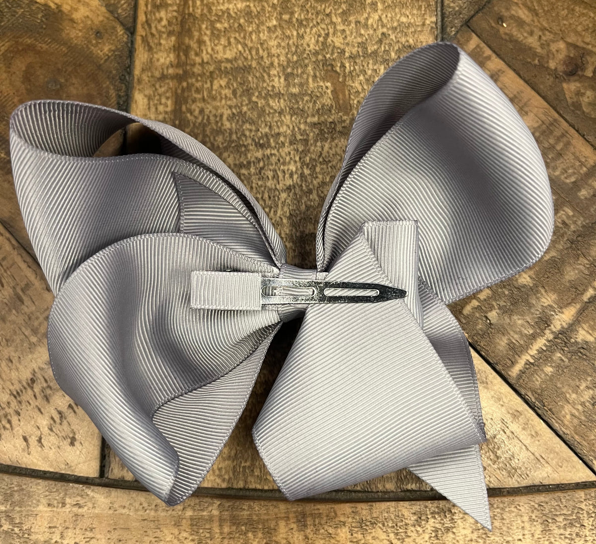 Hair Bow 6” Alligator Clip - Grey