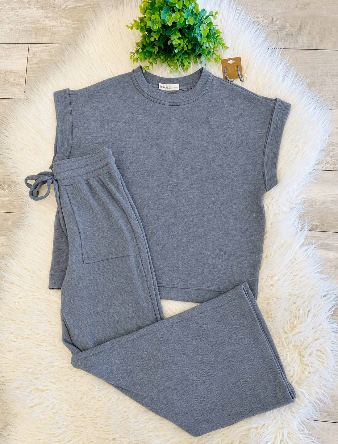 Women’s Zenana Cute Cotton Set In Charcoal