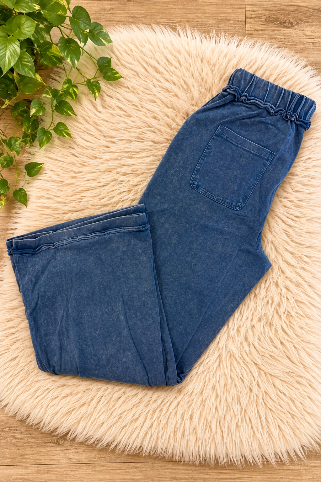 Acid Wash Pants Navy Blue by Evermmee Womens