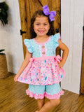 Girls Farmyard Bow Ruffle Outfit