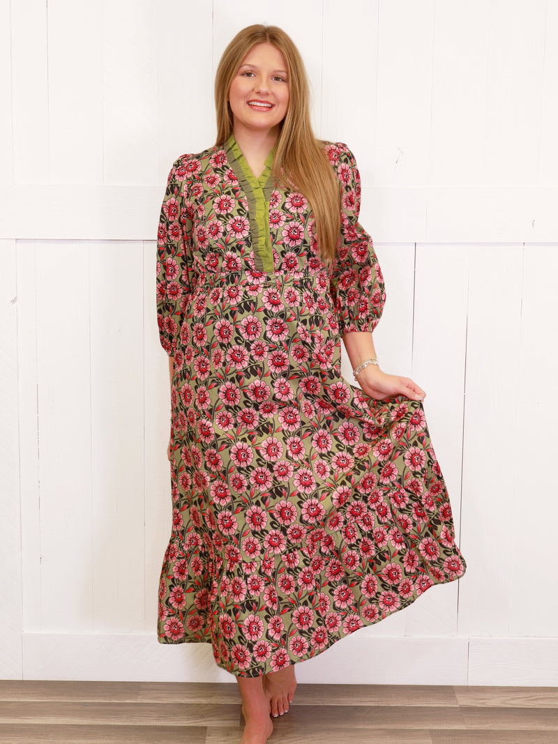 Umgee Sage Mixed Floral Print Dress