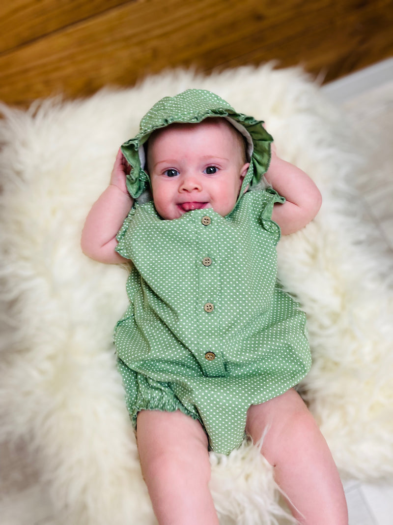 Mayoral Green Polka-dotted Onesie and Hat Set - Mini Mee Boutique