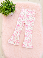 Girl’s Pink Bow Zip up Jacket and Flare Pant Outfit Set
