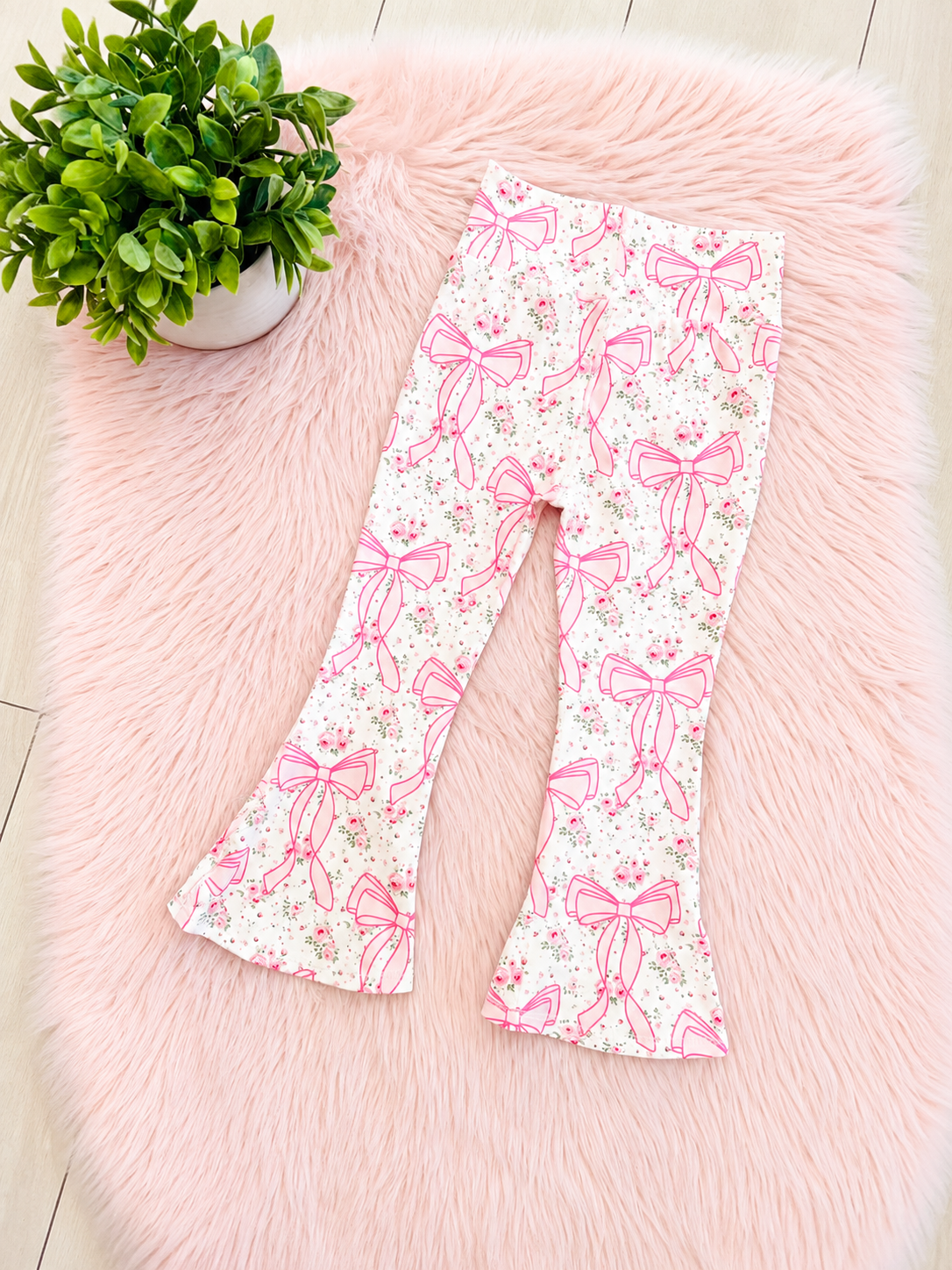 Girl’s Pink Bow Zip up Jacket and Flare Pant Outfit Set