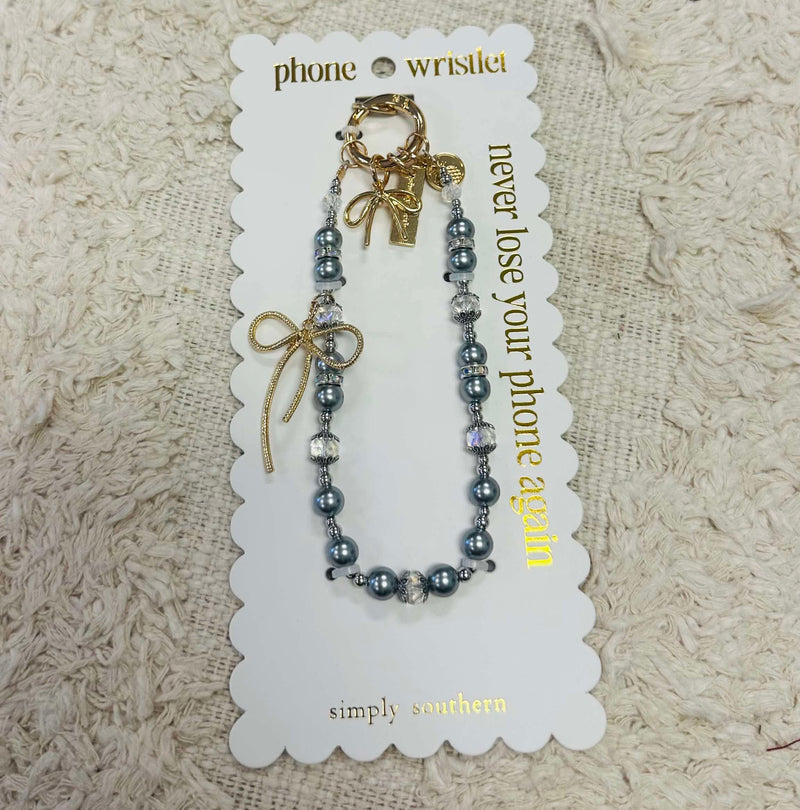 Simply Southern Grey Pearl with Gold Bow Phone Wristlet