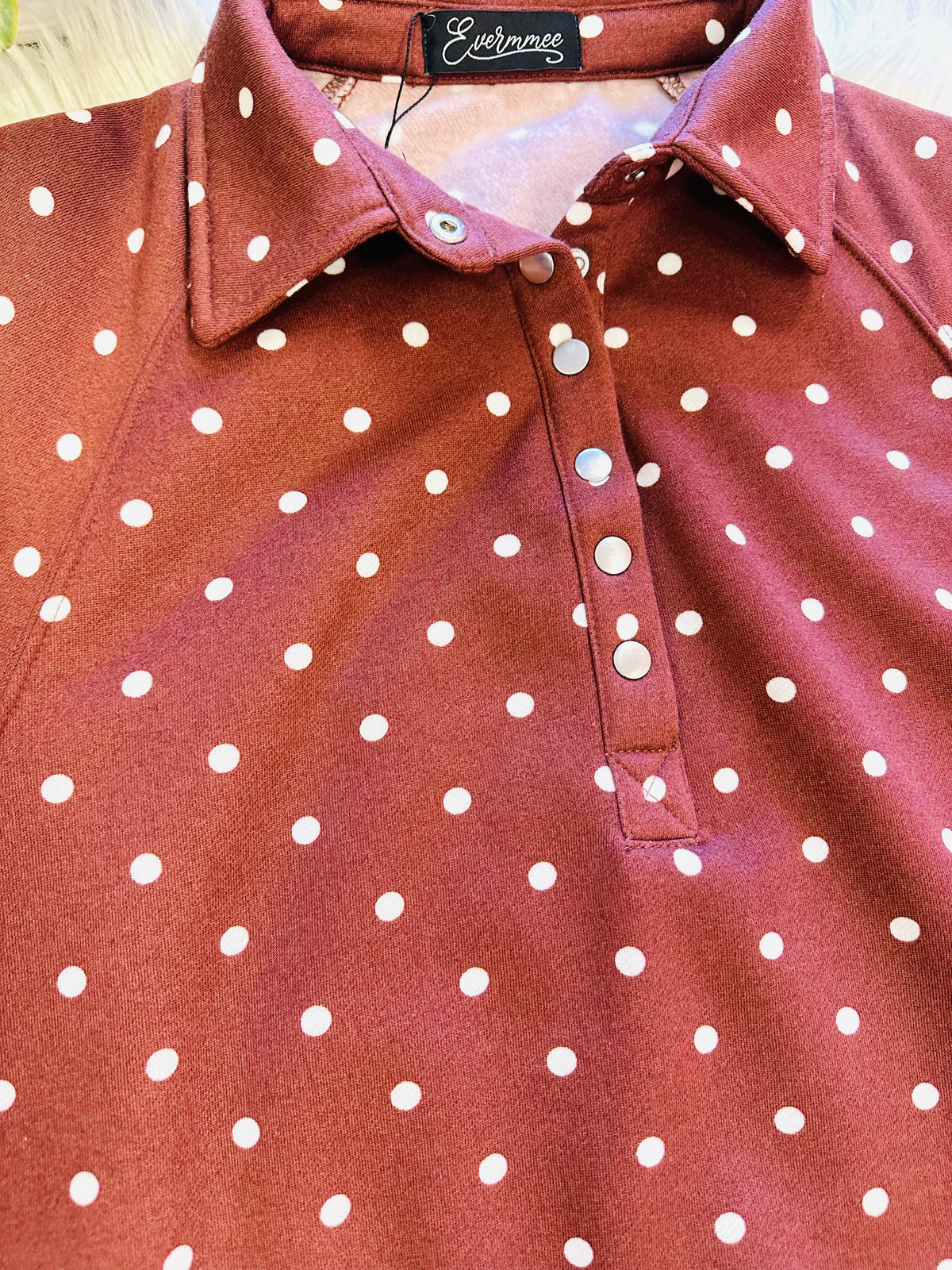 Women’s Evermmee Brown Polka Dot Button Sweater Top - True to Size