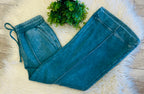 Women’s Zenana Cropped Wide Leg Comfy Teal Acid Wash Pants - True to Size