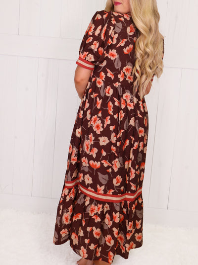 Entro Burgundy Floral Midi Dress