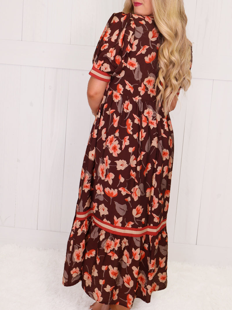 Entro Burgundy Floral Midi Dress