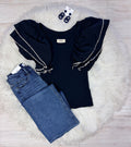Women’s Navy Ruffle Sleeve Top