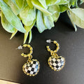 Women’s gold checkers print heart earrings