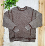 Women’s Zenana Chocolate Ribbed Raw Hem Crewneck Top