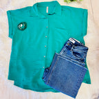 Women’s Oversized Solid Kelly Green Button Top