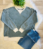 Women’s Zenana Washed Exposed Seam Sweatshirt In Antique Indigo