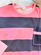 Women’s Peach Love Navy and Pink Striped Sweater Top