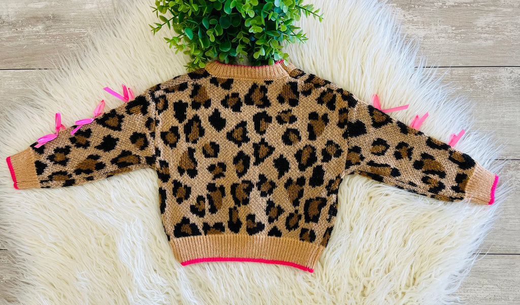 Girl’s Cheetah and Bow Sweater