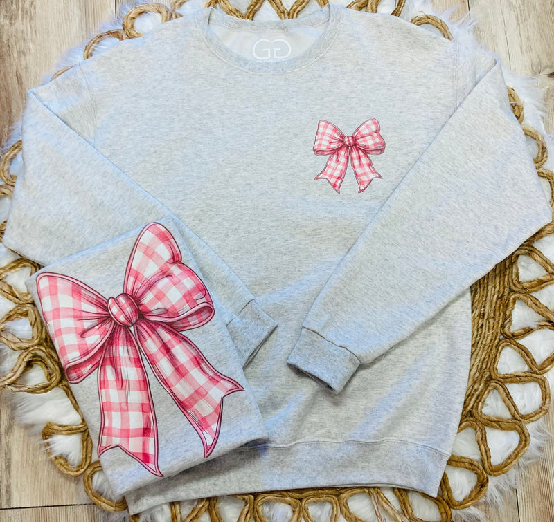 Pink Checkered Bow Crewneck - Mini Mee Boutique