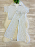 Women’s Zenana Short Sleeve Collared Scuba Set In Heather Grey