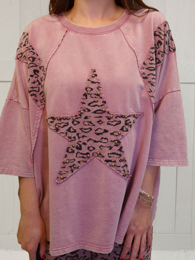 Easel Cheetah Star Oversized Top
