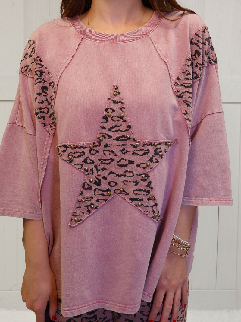 Easel Cheetah Star Oversized Top