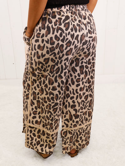 Easel Cheetah Wide Leg Pants - Mushroom
