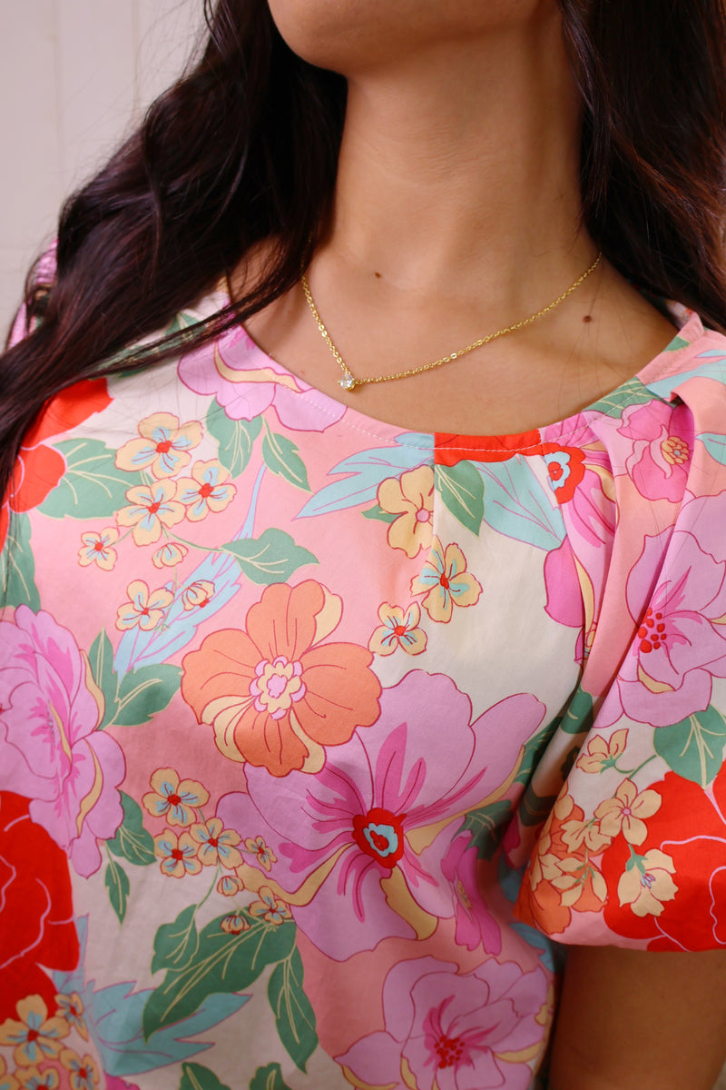 Easel Cream Coral Bubble Dress