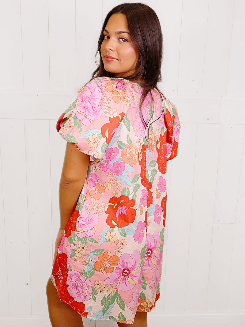 Easel Cream Coral Bubble Dress