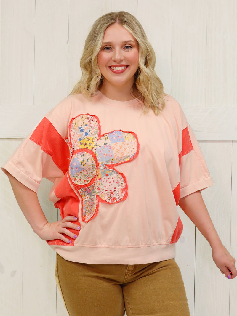 Easel Flower Patch Top- Peach Coral