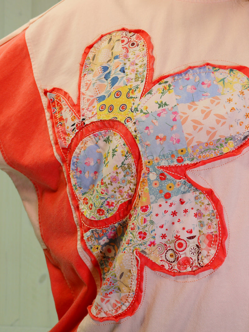 Easel Flower Patch Top- Peach Coral