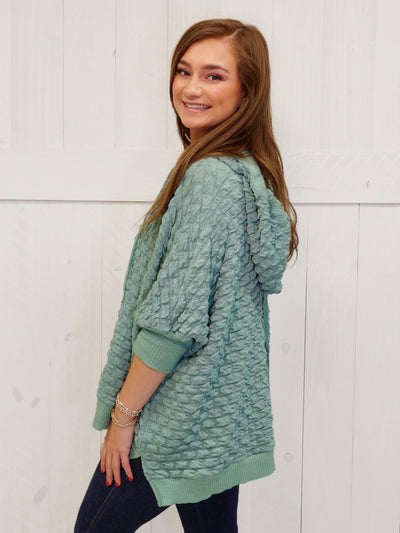 Easel Green Puff Texture Pullover