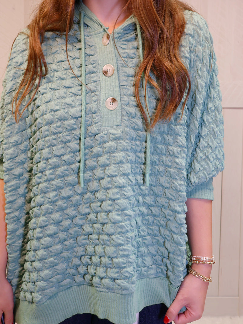 Easel Green Puff Texture Pullover Sweater