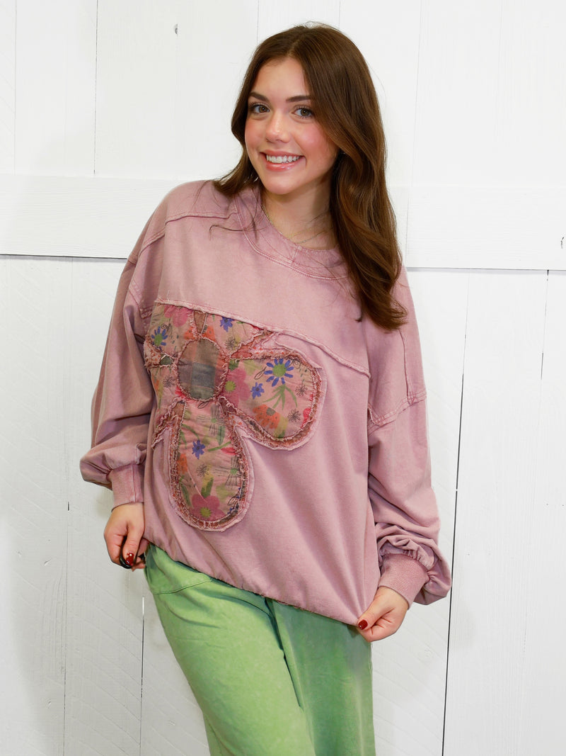 Easel Mauve Flower Patch Top Sweater Pullover