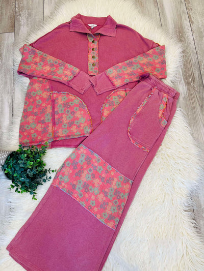 Easel Mauve Pant set with floral details
