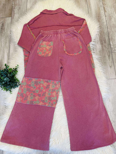 Easel Mauve Pant set with floral details