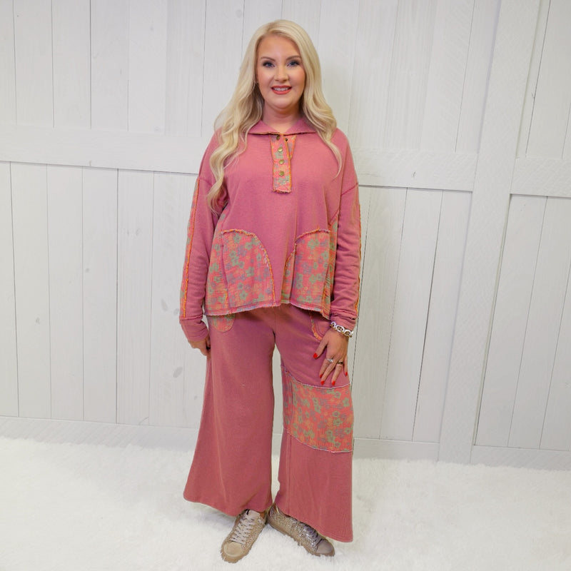 Easel Mauve Pant set with floral details