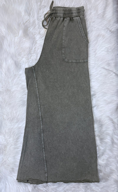 Easel Mineral Washed Wide Leg Drawstring Pants Ash Grey