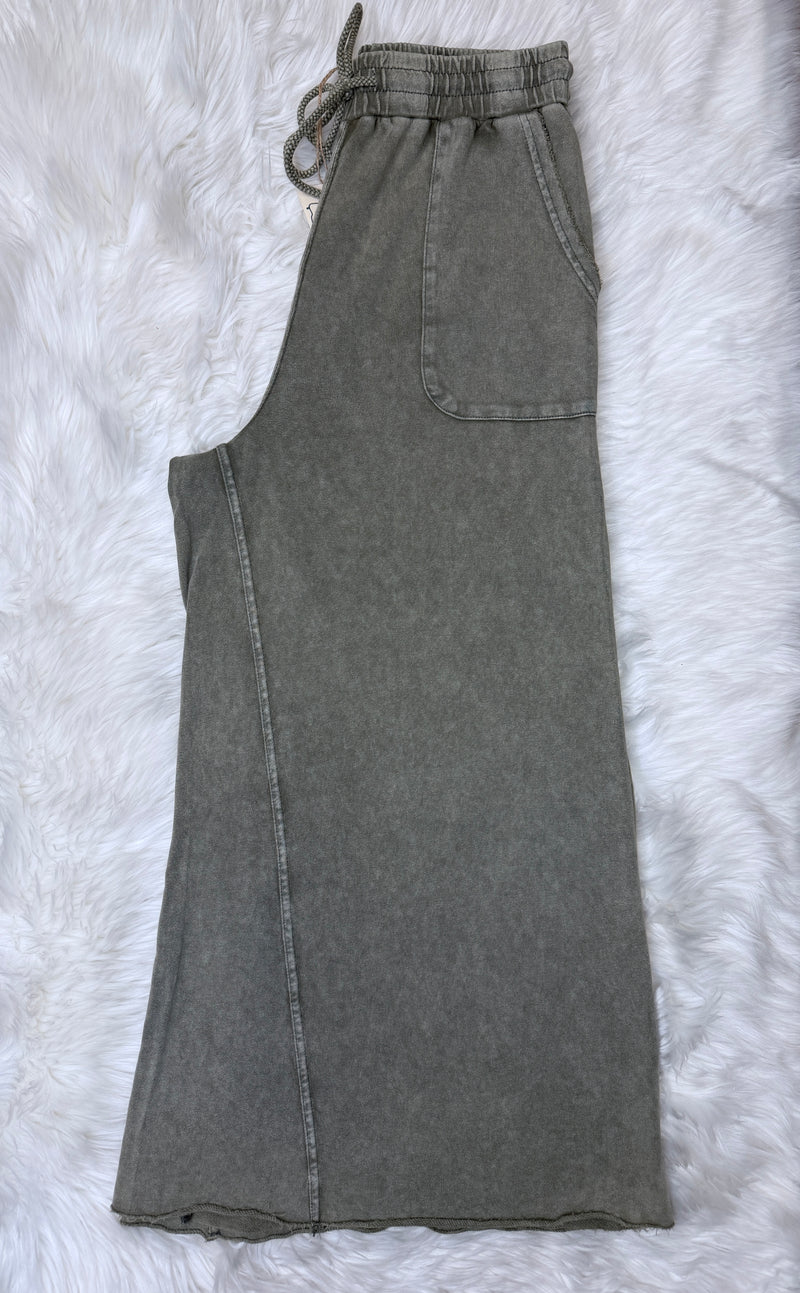 Easel Mineral Washed Wide Leg Drawstring Pants Ash Grey