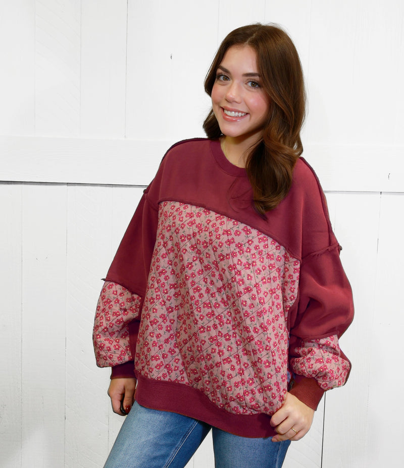 Easel Mulberry Fields Mixed Print Top Pullover Sweater