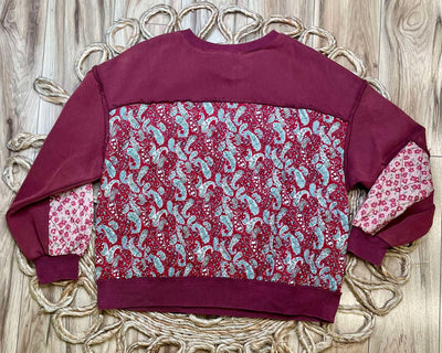 Easel Mulberry Fields Mixed Print Top Pullover Sweater