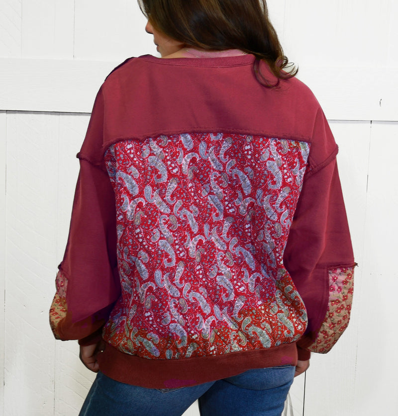 Easel Mulberry Fields Mixed Print Top Pullover Sweater